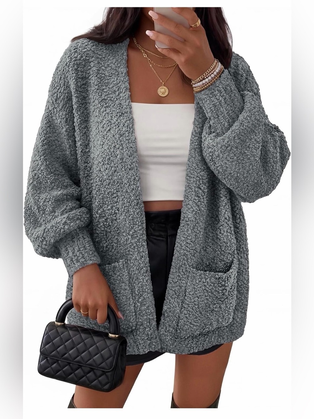🆕Cozy Open-Front Bouclé Cardigan Sweater